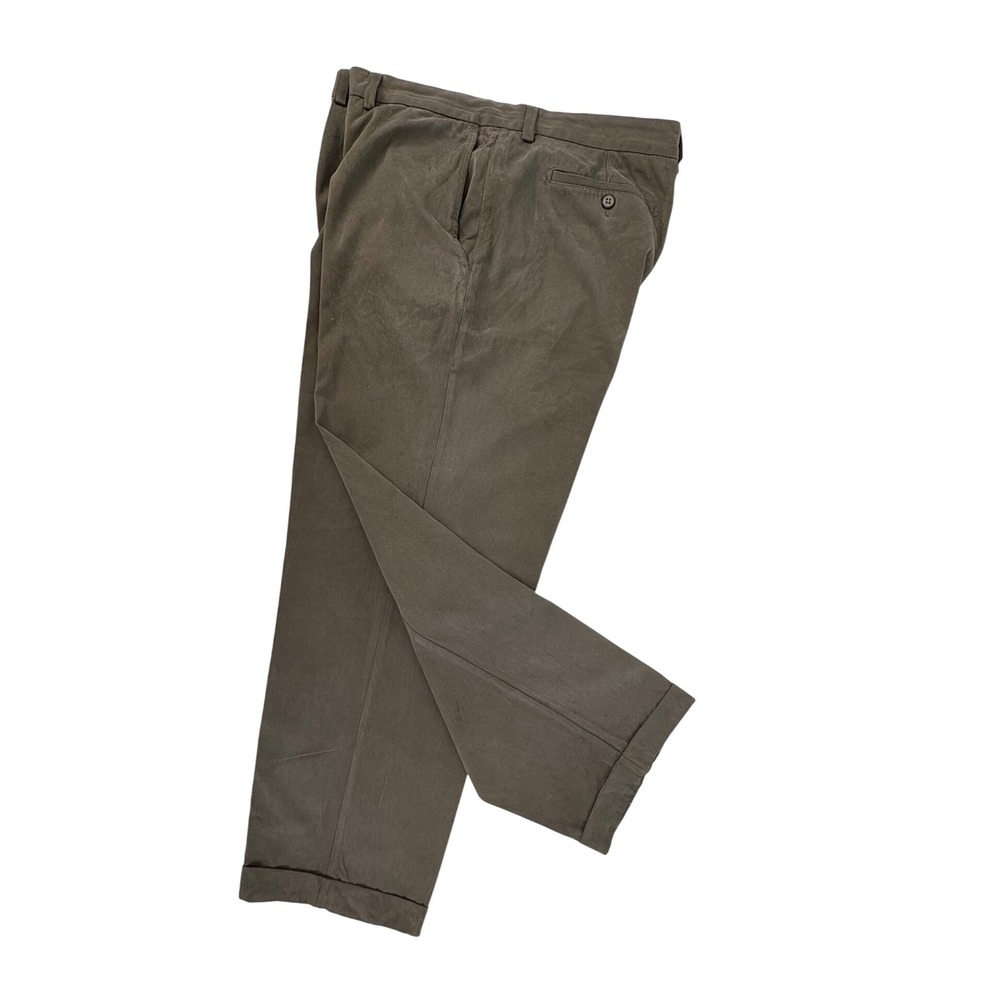 Tommy‎ Bahama Mens Silk Cotton Blend Twill Cuffed Trousers Olive Green 36x30